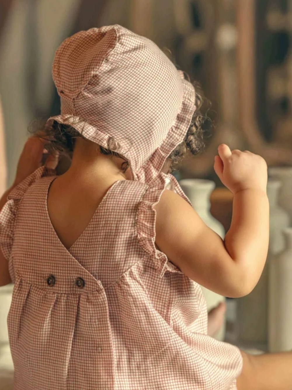 Toddler Pink Gingham Sun Bonnet - Classic Summer Hat